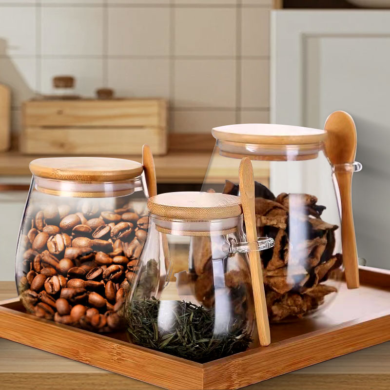 Coffee Tea Sugar Canister Set - 34oz gelas tertutup dengan sendok dan