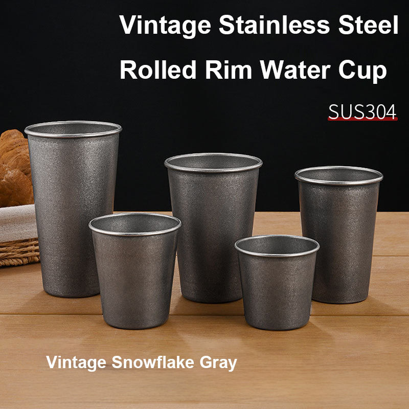 Coffee Tea Tumbler - Gelas Minum Stainless Steel Perak Retro,
