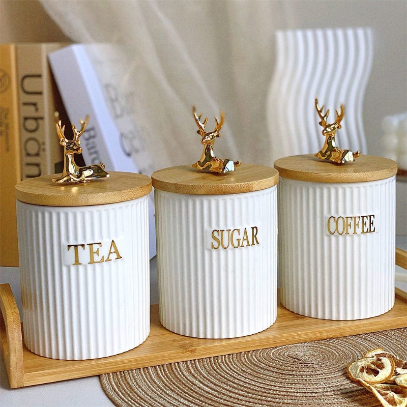 Coffee Tea Sugar Canister Set - 3 buah Set toples penyimpanan rusa