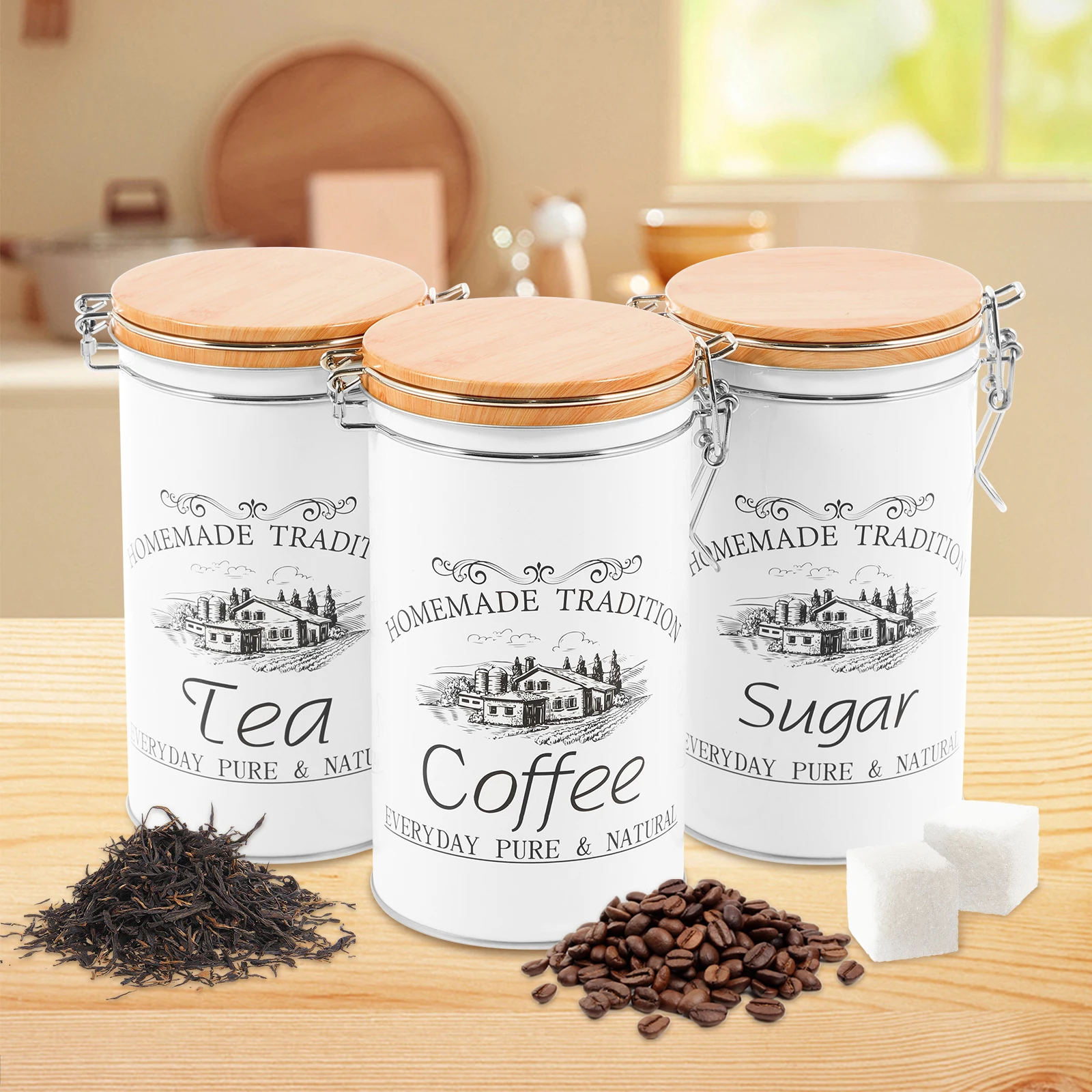Coffee Tea Sugar Canister Set - 3 Buah/Set Wadah Teh Kopi Gula