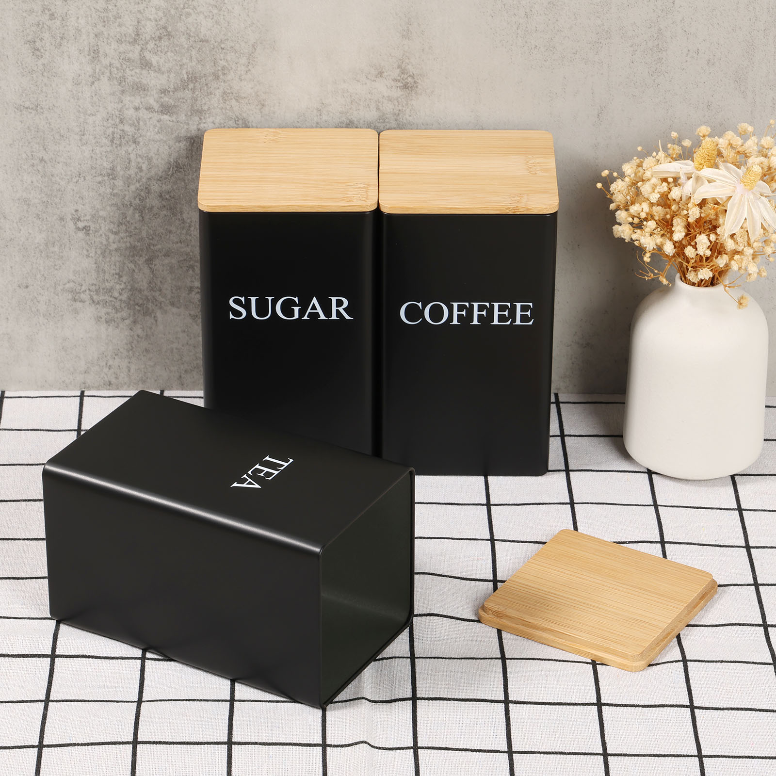 Coffee Tea Sugar Canister Set - Toples Penyimpanan Biji Kopi Wadah Gula