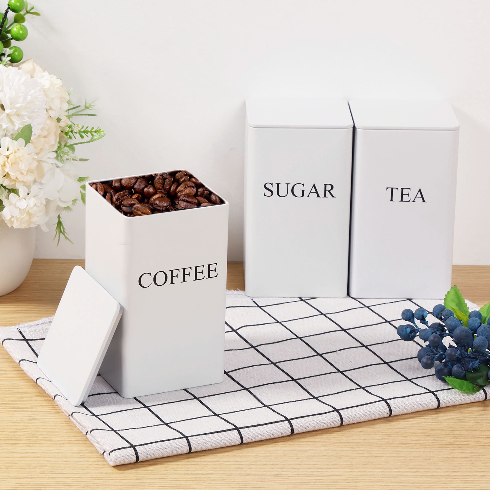 3 buah kaleng penyimpanan biji - Coffee Tea Sugar Canister Set ulasan dan harga
