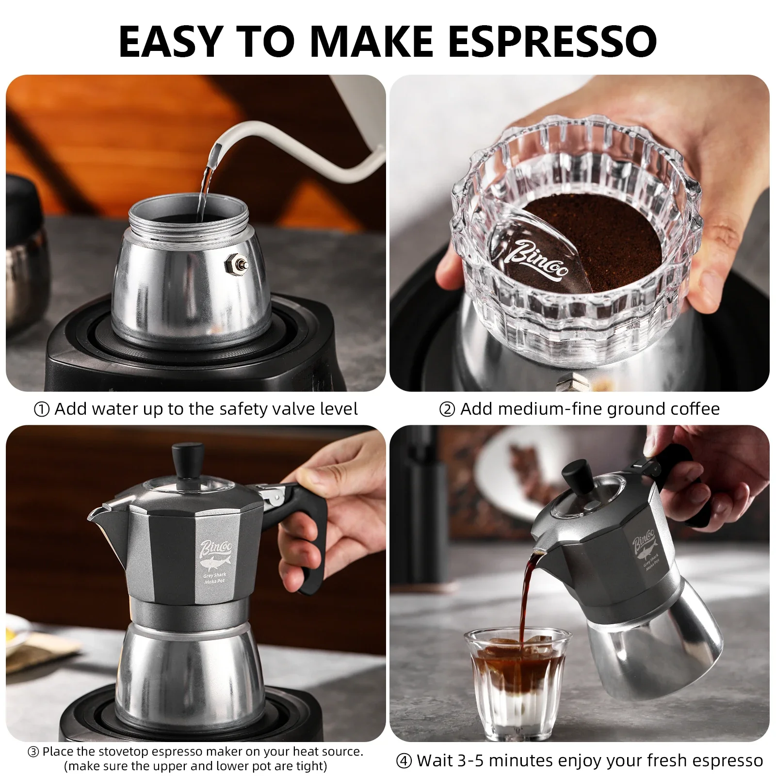 Bincoo 2 Cangkir Double Valve  - Moka Pot Stove ulasan dan harga