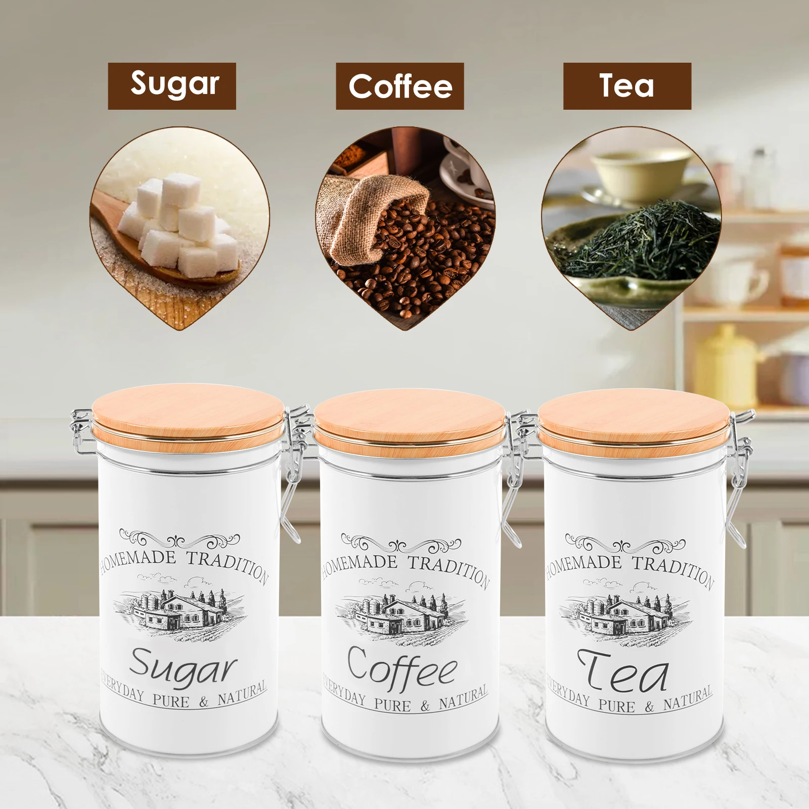3 Buah/Set Wadah Teh Kopi Gula - Coffee Tea Sugar Canister Set ulasan dan harga