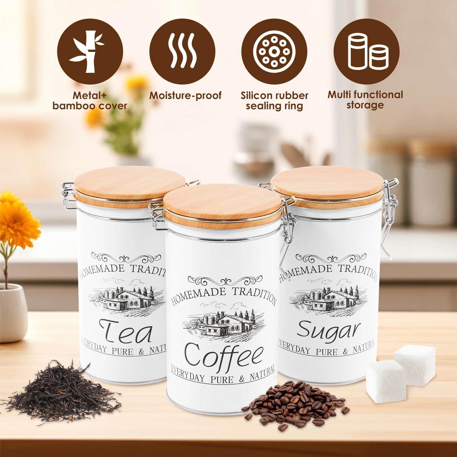 3 Buah/Set Wadah Teh Kopi Gula - Coffee Tea Sugar Canister Set ulasan dan harga