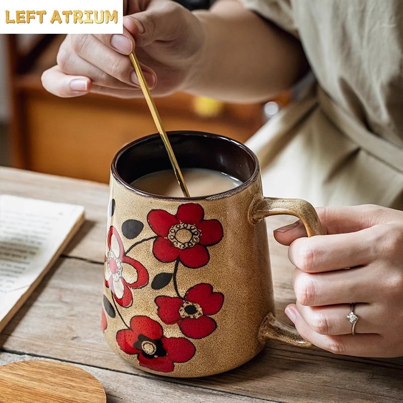 Mug Keramik Motif Bunga Lukisa - Tea Coffee Utensils ulasan dan harga