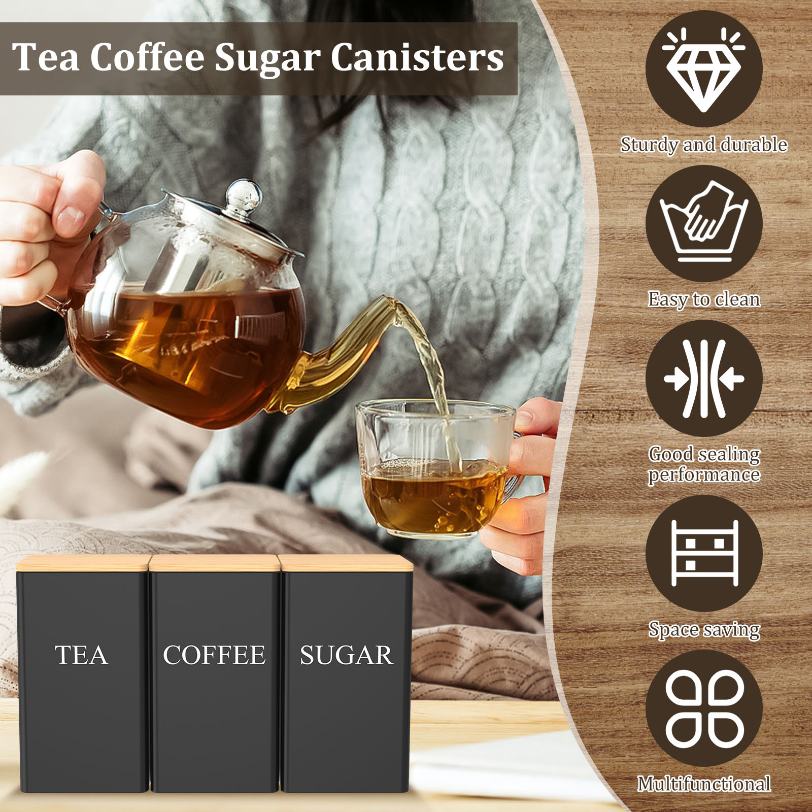 Toples Penyimpanan Biji Kopi W - Coffee Tea Sugar Canister Set ulasan dan harga